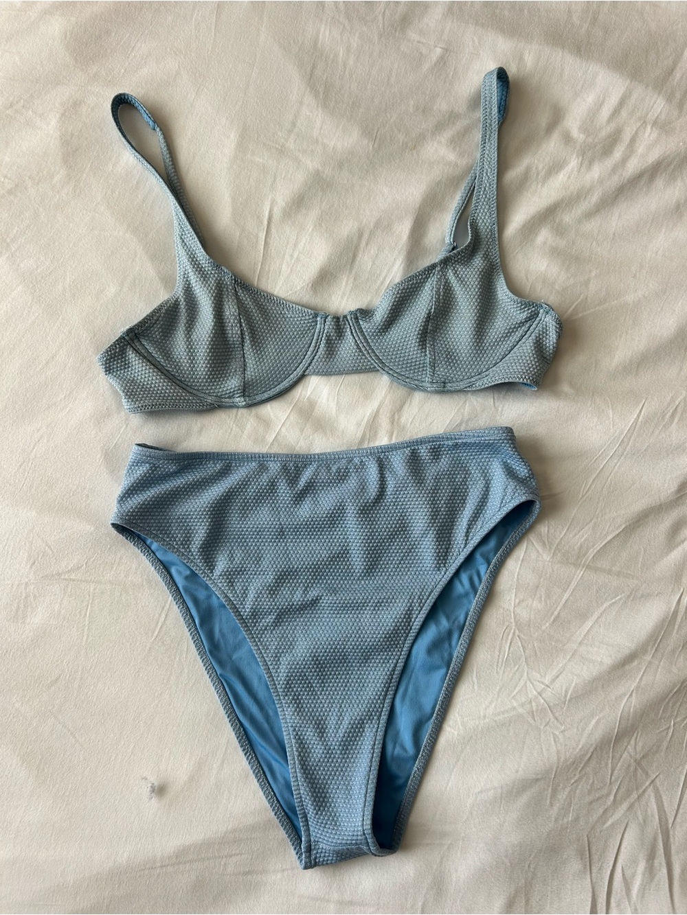 Frankie's Bikinis Light Blue Shimmery Textured Underwire Bikini Set